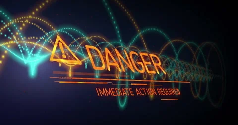 Immediate action required warning with glowing wave patterns in animation style Stock Footage 304160371