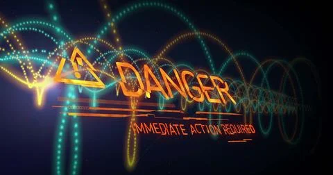 Immediate action required warning with glowing wave patterns in image style 스톡 일러스트