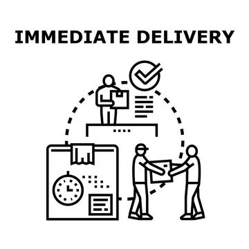 Immediate delivery vector transferring parcel to client 스톡 일러스트