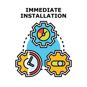 Immediate installation process concept with gears and time 스톡 일러스트