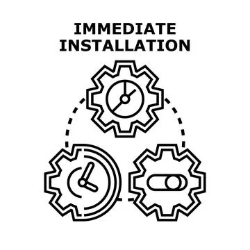 Immediate installation process concept with gears and time Stock Illustration