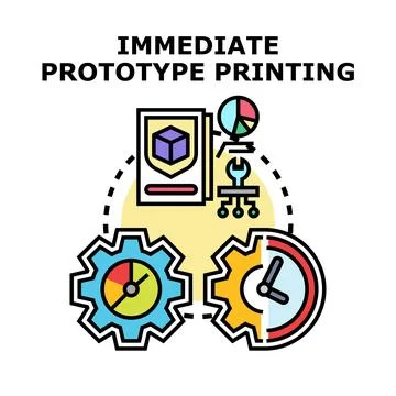 Immediate prototype printing process creating new product quickly Stock Illustration
