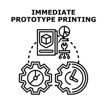 Immediate prototype printing process creating new product quickly Stock Illustration