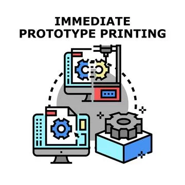 Immediate prototype printing process generating new product engineering Stock Illustration