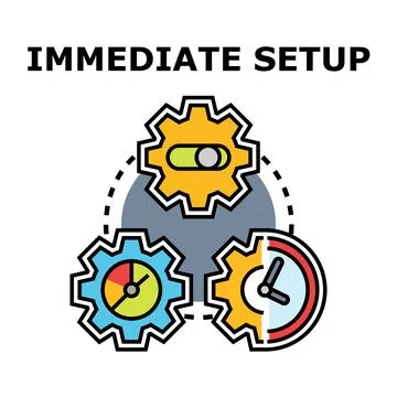 Immediate setup process with gears and clock Stock Illustration