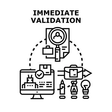 Immediate validation process concept with quality check Stock Illustration