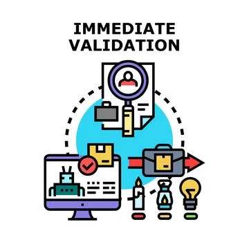 Immediate validation process concept with quality check Ilustración de archivo