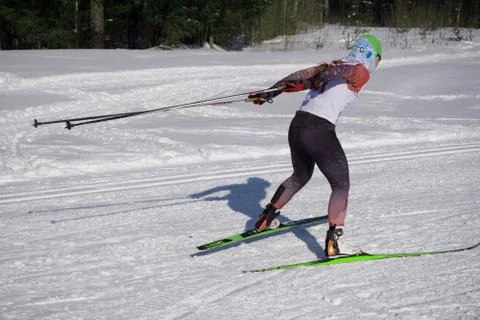 Immediately after the start of the ski marathon, Ski marathon . Stock Photos