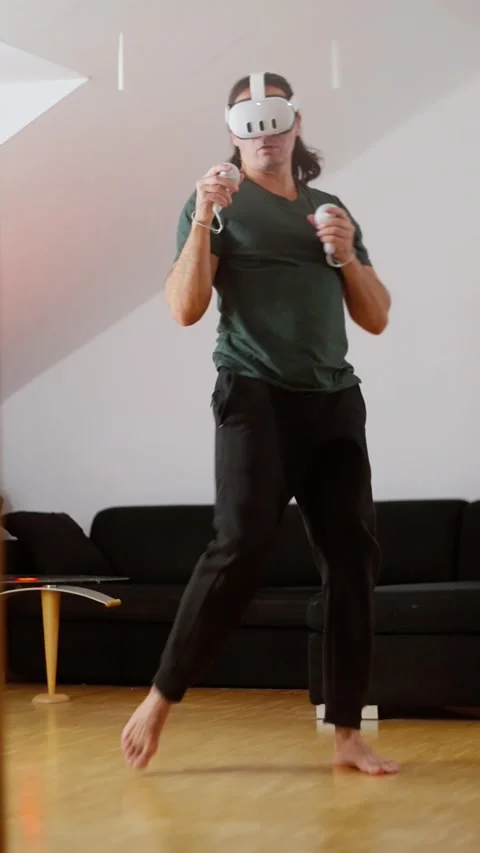 Immerse yourself in an engaging virtual reality experience set within a modern Stock Footage 305245572