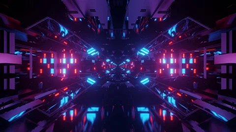Immersing into computerized digital hollow tunnel with blue glowing, Video stock 130108012