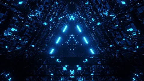 Immersing into multicolored triangular shape lights forming space tunnel Stock Footage 125923386