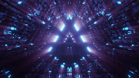Immersing into multicolored triangular shape space tunnel with beautiful Stock Footage 125923393