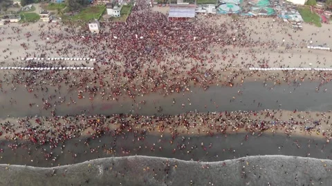 Immersion Of Durga Idol In Cox's Bazar Sea Beach, Bangladesh Stock Footage