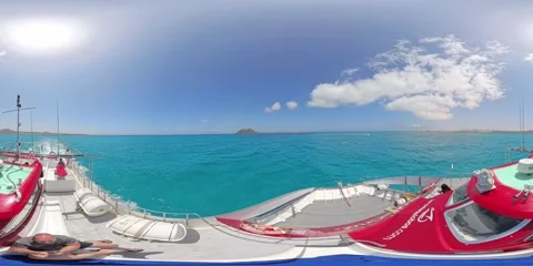 Immersive 360 VR crossing to Isla de Lobos, Canary Islands Stockbeeldmateriaal 312903101