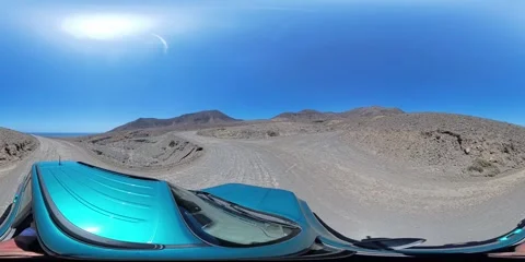 Immersive 360 vr off-road tour on cofete's dirt road, fuerteventura Video stock 313001098