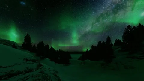 Immersive 4K animation capturing the mystical allure of the Aurora Borealis in 動画素材 334659139