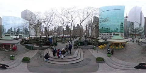 Immersive 8k 360 vr high angle walking pov of bryant park, nyc Stock Footage 300789900