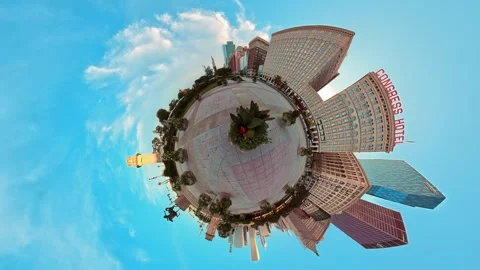 Immersive Chicago Capture in a City Square, 360 Source Shown as a Stereographic Stock Footage 346165070