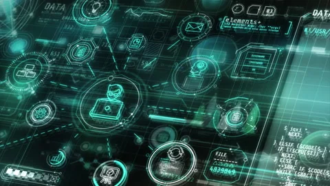 Immersive data graphics in 3D, infographic with code fragments Stock Footage 286084395