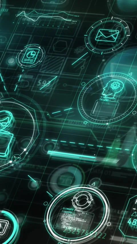 Immersive data graphics in 3D, infographic with code fragments Stock Footage 325321408