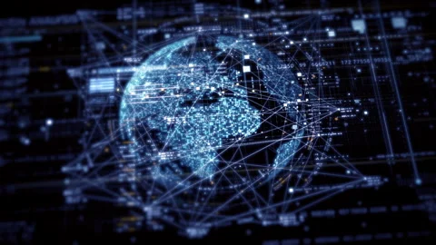 Immersive Data Matrix Display, Dynamic Information Network Simulation Video stock 253692808