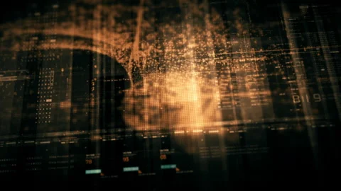 Immersive Data Matrix Display, Dynamic Information Network Simulation Video stock 253694681