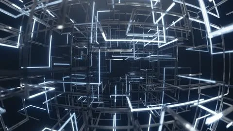 Immersive digital environment with infinite repeating luminous structures Illustrazione stock