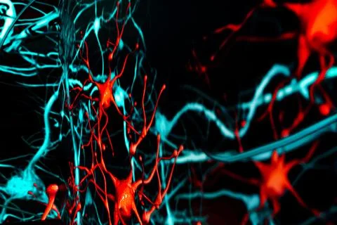 Immersive digital installation simulating inner workings of brain. Vibrant co Stock Illustration