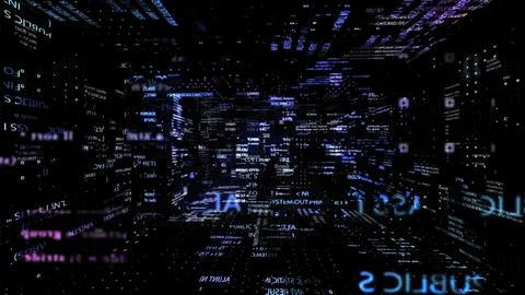 Immersive digital world showcasing programming code in a three-dimensional .. Stock Illustration