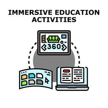 Immersive education activities concept virtual reality learning 库存插图