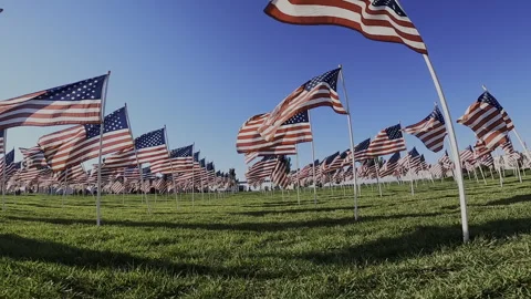 Immersive FPV Fly-Through: Field of Honor American Flag Memorial Stock Footage 332033470