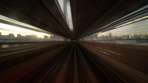 Immersive hyperlapse of futuristic Tokyo train light trails at night. Stock Footage 332563891