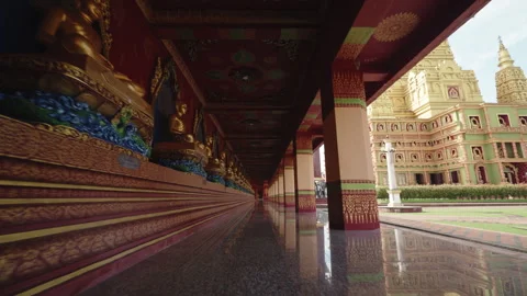 Immersive Low-Angle POV Glide Through Sacred Cloisters Toward the Majestic Stock-Footage 334677544