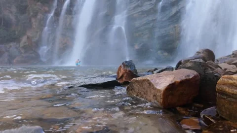 Immersive Low Angle View Looking Up At A Majestic And Powerful Waterfall Stock Footage 340470365