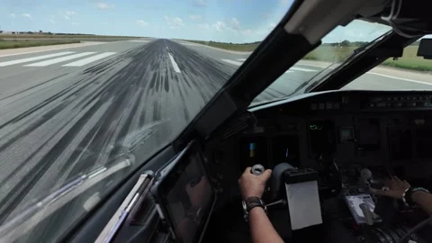 An Immersive Pilot View in a Full Squence Take-Off From Inside a Jet Cockpit Stock Footage 311086179