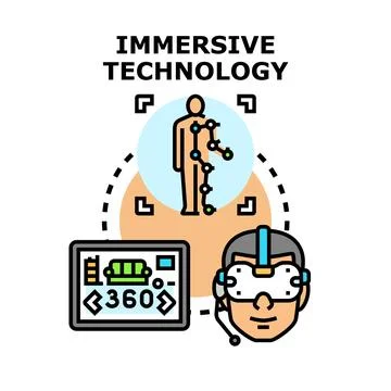 Immersive technology experiencing virtual reality design Illustration