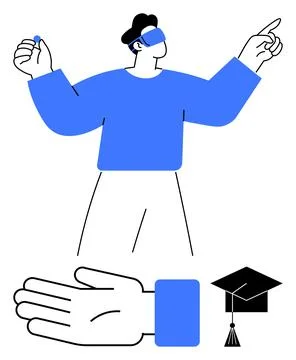 Immersive Virtual Reality Experience for Learning with VR Headset and Gradu.. Stock Illustration