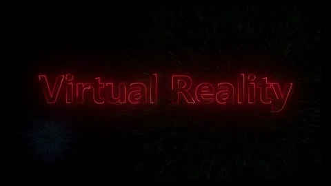 Immersive virtual reality experience with neon red text and dark background Stock Footage 318099089
