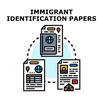 Immigrant identification papers with legal documents concept Stock Illustration