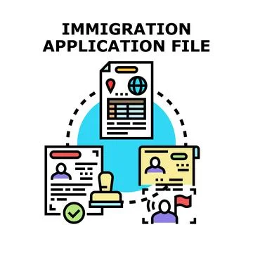 Immigration application file global document processing concept Stock Illustration