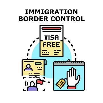 Immigration border control process and travel regulations Stock Illustration