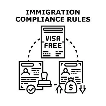 Immigration compliance rules concept with visa documents Stock Illustration