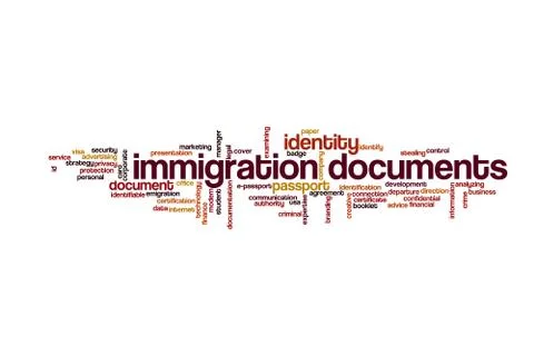 Immigration documents word cloud concept 库存插图