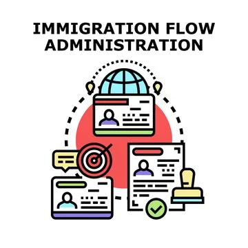 Immigration flow administration managing visa and citizenship process Stock Illustration