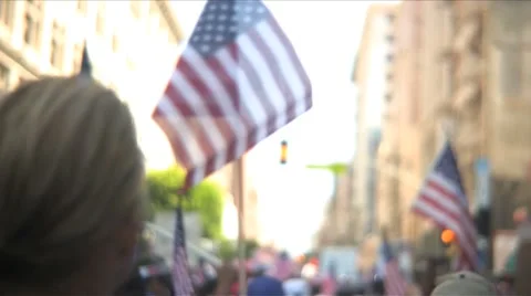 Immigration march and rally - Follow flags Stock Footage