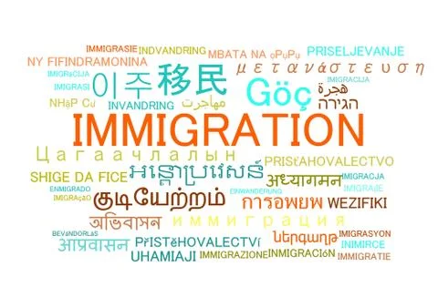 Immigration multilanguage wordcloud background concept Stock Illustration