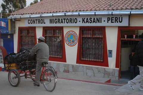 Immigration office of peruvian border post with trike Stock Photos