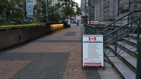 Immigration office sign in front of the emigration office building, establisher. Stockbeeldmateriaal 345300299