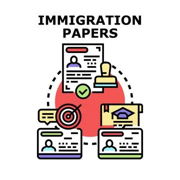 Immigration papers processing collecting documents and visas Stock Illustration