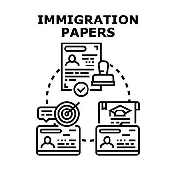 Immigration papers processing collecting documents and visas Stock Illustration